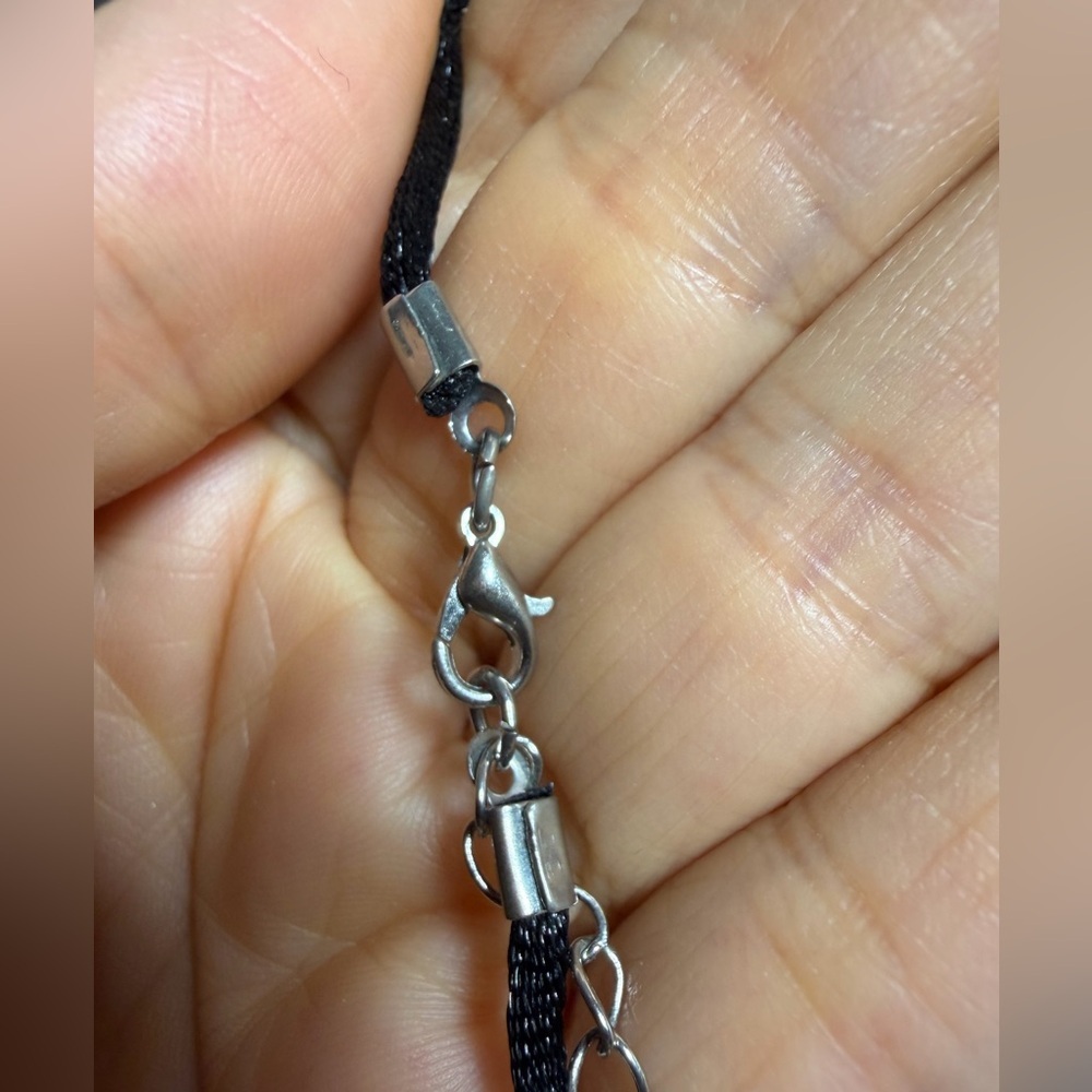 Vintage SXI 925 Italy Sterling Silver Teardrop Pendant Black Cord Necklace - Picture 11 of 13
